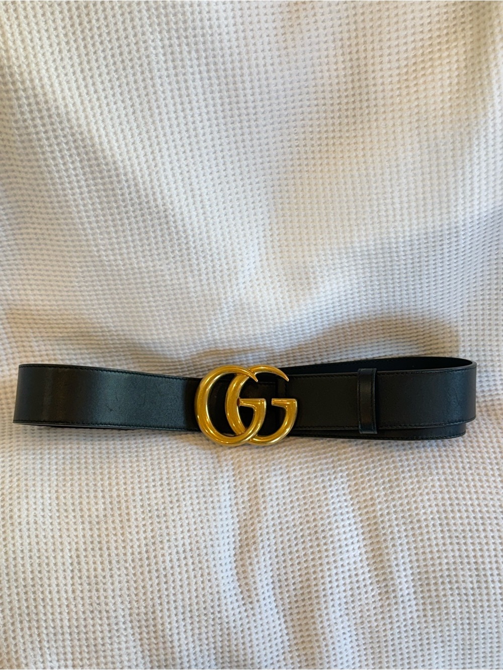 Gucci Black Leather Belt - Double G Gold Buckle